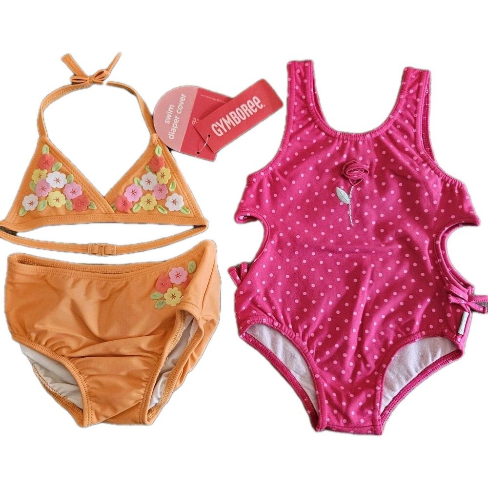 18-24 Month Girl's Swimsuits Gymboree Le Top Orange Floral Pink Polkadot Y2K NWT